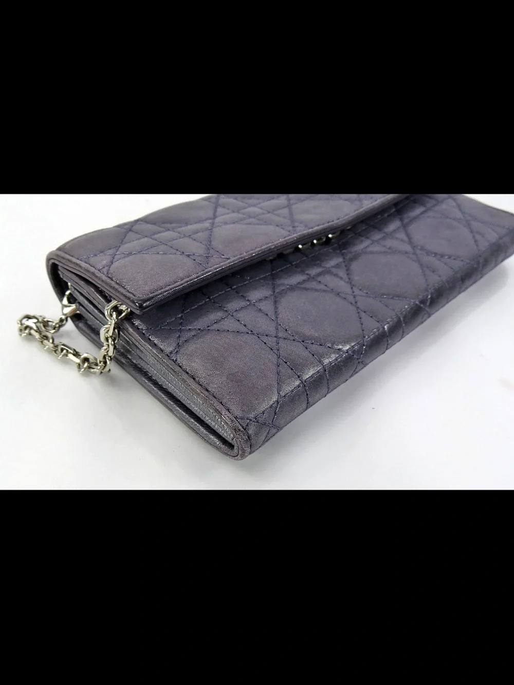 Dior Metallic Plum Quilted Chain Wallet